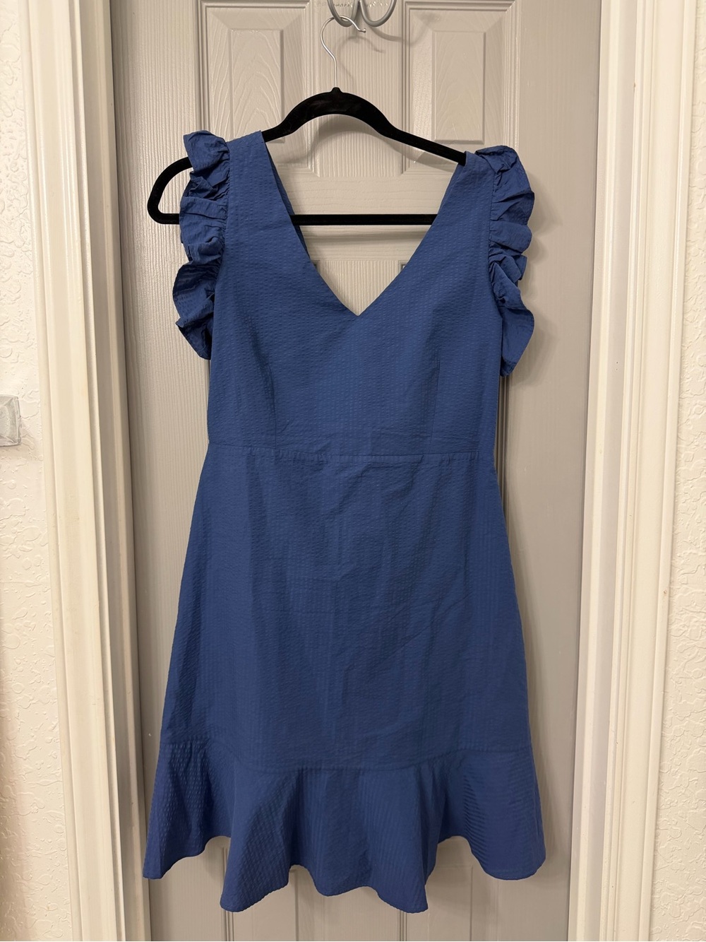 Harshman Blue Ruffle-Sleeve V-Neck Dress
